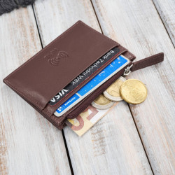 Skórzane etui na karty z kieszonką na suwak RFID koniakowe Paolo Peruzzi AY-17-CG