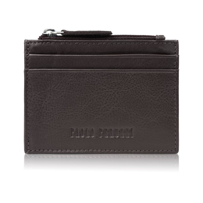 Etui na karty ze skóry naturalnej z kieszonką na suwak RFID brązowe Paolo Peruzzi AY-17-BR