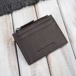 Etui na karty ze skóry naturalnej z kieszonką na suwak RFID brązowe Paolo Peruzzi AY-17-BR