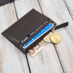 Etui na karty ze skóry naturalnej z kieszonką na suwak RFID brązowe Paolo Peruzzi AY-17-BR