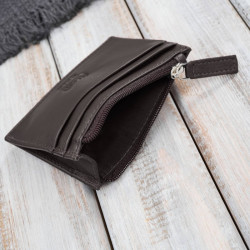Etui na karty ze skóry naturalnej z kieszonką na suwak RFID brązowe Paolo Peruzzi AY-17-BR
