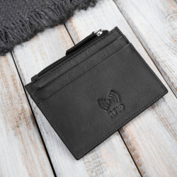 Skórzane etui na karty z kieszonką na suwak RFID czarne Paolo Peruzzi AY-17-BL