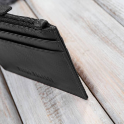 Skórzane etui na karty z kieszonką na suwak RFID czarne Paolo Peruzzi AY-17-BL