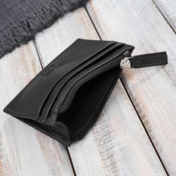 Skórzane etui na karty z kieszonką na suwak RFID czarne Paolo Peruzzi AY-17-BL