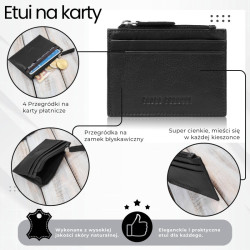 Skórzane etui na karty z kieszonką na suwak RFID czarne Paolo Peruzzi AY-17-BL