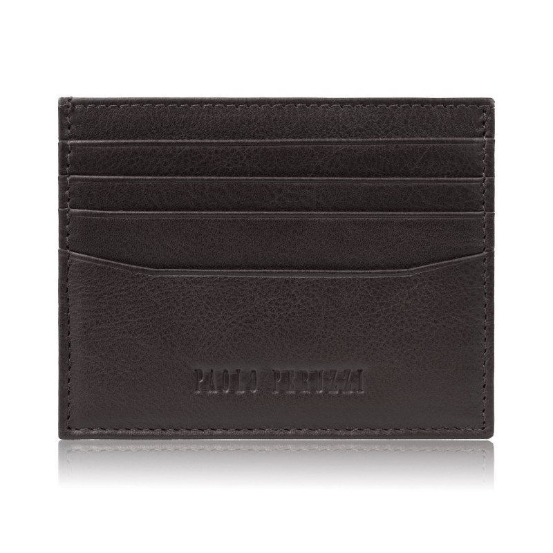 Skórzane etui na karty kredytowe z RFID klasyczne brązowe z wycięciem Paolo Peruzzi AY-16-BR