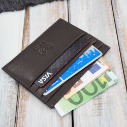 Skórzane etui na karty kredytowe z RFID klasyczne brązowe z wycięciem Paolo Peruzzi AY-16-BR