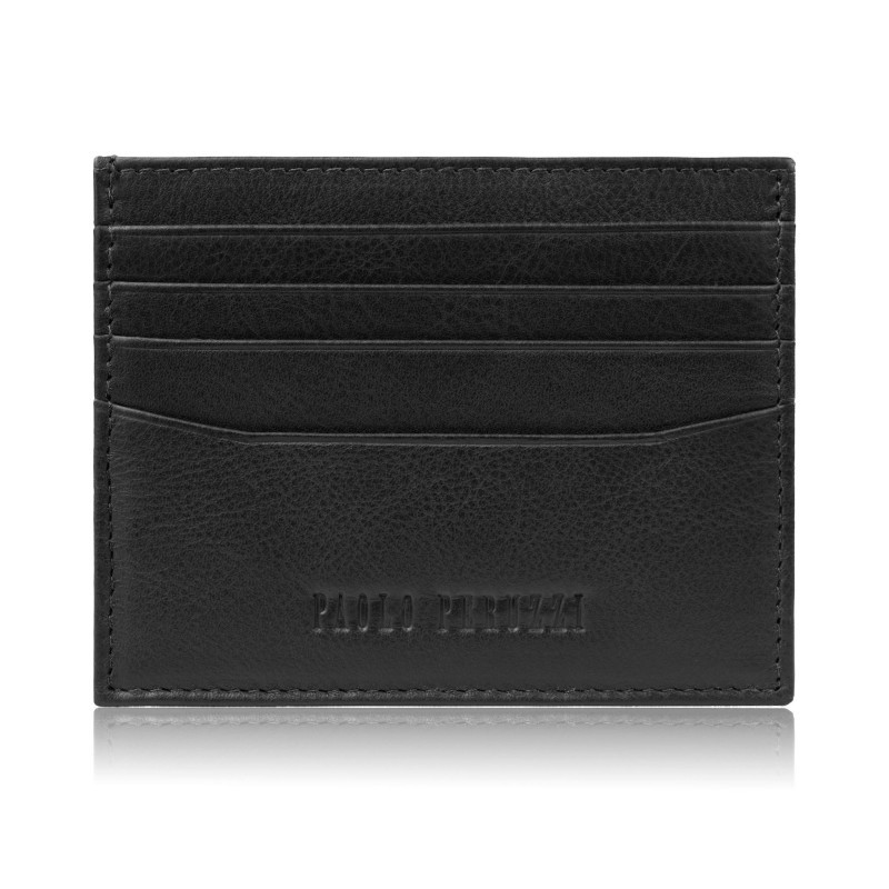 Etui na karty kredytowe skórzane praktyczne etui RFID czarne z wycięciem Paolo Peruzzi AY-16-BL