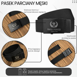 Pasek do spodni męski 115 cm pasek parciany do jeansów czarny Paolo Peruzzi PW-30-115