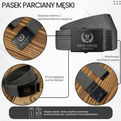 Pasek do spodni męski 95 cm klasyczny pasek parciany grafitowy Paolo Peruzzi PW-28-95