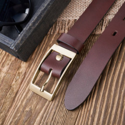 Pasek damski skórzany brązowy 90 cm ze złotą klamrą Paolo Peruzzi PG-02-BRZ-90