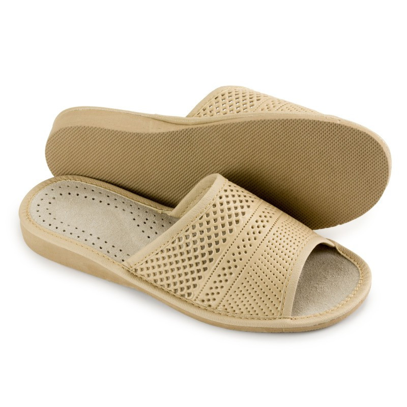 Kapcie damskie R.37 wygodne beżowe z ażurowym wzorem KD-07-BG-37