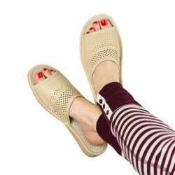 Kapcie damskie R.37 wygodne beżowe z ażurowym wzorem KD-07-BG-37