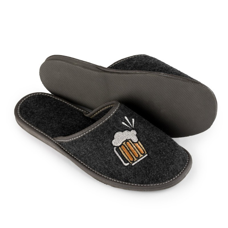 Kapcie męskie R.46 czarne filcowe zakryte palce antypoślizgowe KM-13-BL-46