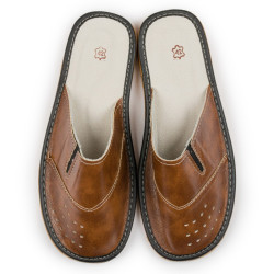 Kapcie dla mężczyzn R.44 klasyczne ortopedyczne skórzane antypoślizgowe KM-15-BR-44