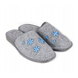 Damskie kapcie R.40 z filcu szare z kwiatami wygodne ciepłe KD-08-NB-40