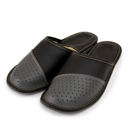 Obuwie domowe męskie R.42 skóra eko z profilowaną skórzaną wkładką KM-12-GR-42