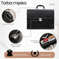 Aktówka męska skórzana Paolo Peruzzi do ręki i na ramię S-44-BL