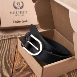 Pasek damski skórzany czarny 110 cm ze złotą klamrą Paolo Peruzzi PG-01-BLZ-110