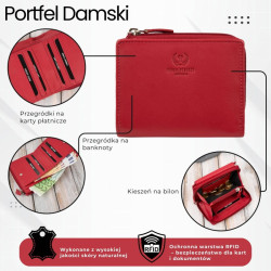 Portfel damski skórzany mały czerwony w orientacji poziomej z RFID Paolo Peruzzi SL-06-RD