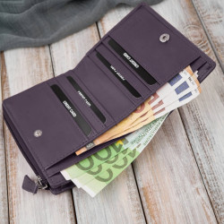 Portfel damski skórzany mały fioletowy w orientacji poziomej z RFID Paolo Peruzzi SL-06-VI