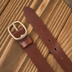 Pasek damski skórzany 110 cm do spodni brązowy licowy ze złotą klamrą PG-15-TBZ-110