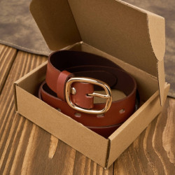 Pasek damski skórzany 90 cm do spodni brązowy licowy ze złotą klamrą PG-15-TCZ-90