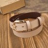 Pasek damski skórzany do spodni 110 cm wąski beżowy licowy złota klamra PG-14-BZ-110