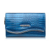 Portfel damski skórzany lakierowany z tłoczeniem croco niebieski SP-24-CDB