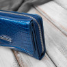 Portfel damski skórzany lakierowany z tłoczeniem croco niebieski SP-24-CDB