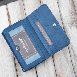 Portfel damski skórzany lakierowany z tłoczeniem croco niebieski SP-24-CDB