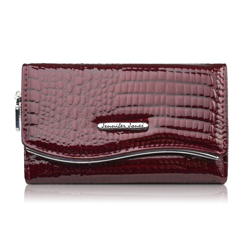 Portfel damski skórzany lakierowany z tłoczeniem croco burgundowy SP-24-CBGD