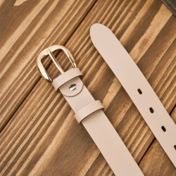 Pasek damski skórzany do spodni 90 cm wąski beżowy licowy złota klamra PG-14-BZ-90