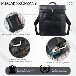 Plecak skórzany vintage roll top na laptopa miejski czarny Paolo Peruzzi SL-02-BL