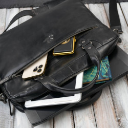 Torba męska na ramię do ręki skórzana na laptopa dokumenty A4 czarna pojemna Paolo Peruzzi SL-08-BL