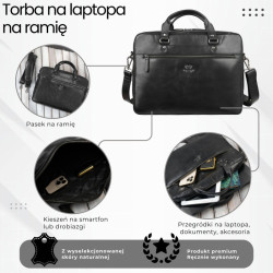 Torba męska na ramię do ręki skórzana na laptopa dokumenty A4 czarna pojemna Paolo Peruzzi SL-08-BL