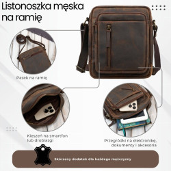 Listonoszka męska saszetka skórzana brązowa vintage Paolo Peruzzi IM-01-HBR