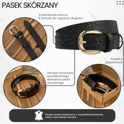 Pasek damski skórzany 110 cm do spodni wąski czarny croco złota klamra Paolo Peruzzi PG-12-CZBL-110