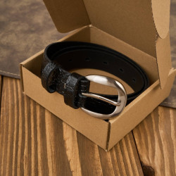 Pasek damski skórzany 110 cm do spodni wąski czarny croco srebrna klamra Paolo Peruzzi PG-12-CSBL-110