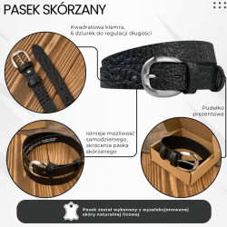 Pasek damski skórzany 110 cm do spodni wąski czarny croco srebrna klamra Paolo Peruzzi PG-12-CSBL-110