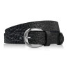 Pasek damski skórzany 90 cm do spodni wąski czarny croco srebrna klamra Paolo Peruzzi PG-12-CSBL-90