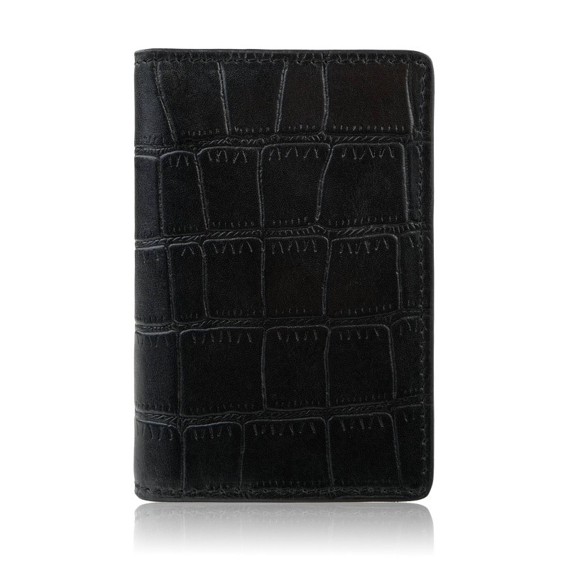 Etui na karty czarne skórzane z tłoczeniem croco eleganckie RFID Paolo Peruzzi KV-05-CBL