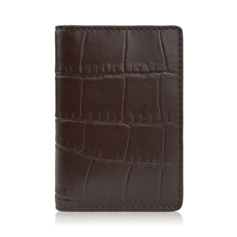 Etui na karty brązowe skórzane z tłoczeniem croco eleganckie RFID Paolo Peruzzi KV-05-CBR