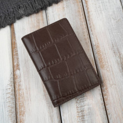 Etui na karty brązowe skórzane z tłoczeniem croco eleganckie RFID Paolo Peruzzi KV-05-CBR