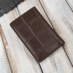 Etui na karty brązowe skórzane z tłoczeniem croco eleganckie RFID Paolo Peruzzi KV-05-CBR