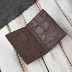 Etui na karty brązowe skórzane z tłoczeniem croco eleganckie RFID Paolo Peruzzi KV-05-CBR