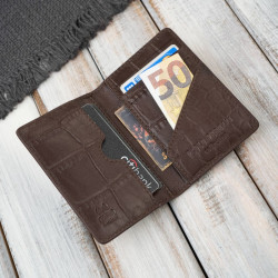 Etui na karty brązowe skórzane z tłoczeniem croco eleganckie RFID Paolo Peruzzi KV-05-CBR
