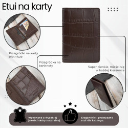 Etui na karty brązowe skórzane z tłoczeniem croco eleganckie RFID Paolo Peruzzi KV-05-CBR