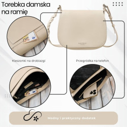 Torebka damska skórzana listonoszka ze skóry licowej modna beżowa Paolo Peruzzi KV-06-BG