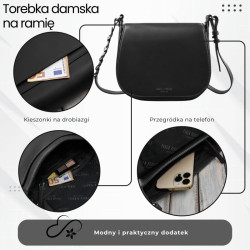 Torebka damska skórzana listonoszka ze skóry licowej modna czarna Paolo Peruzzi KV-06-BL